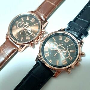 新品　腕時計　高級感　ゴージャス　黒と茶色のセット　101