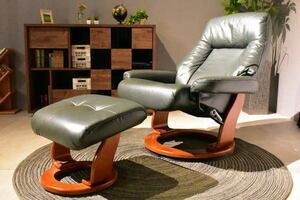 新品セミアニリン仕上げ本革パーソナルチェア GR色オットマン付きリクライニング1Pソファ椅子チェアおしゃれモダン北欧 家具:NW76H01-KC
