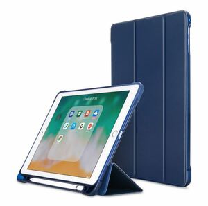 ★送料無料★【新品 未使用】iPadカバー　ケース　10.2インチ　第7世代　半透明　マグネット開閉　ペン立て穴あり　3つ折り　色:ネイビー