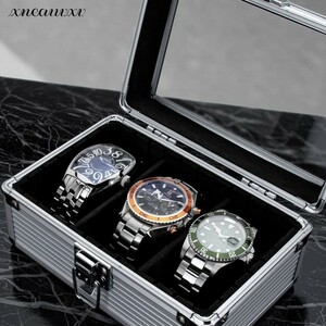高級感ある ウォッチケース 腕時計 3本収納 シルバー アルミ製 ディスプレイ アクセサリー コレクション 収納 保管 ボックス ケース