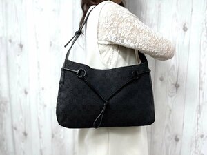 極美品 GUCCI グッチ GGキャンバス ハンドバッグ ショルダーバッグ バッグ キャンバス×レザー 黒 70741