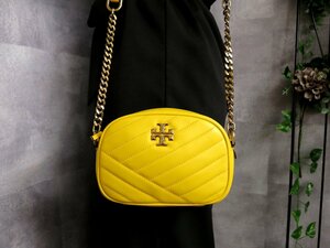 ●超美品●TORY BURCH トリーバーチ●キラシェブロン●キルティング カーフ レザー 本革●チェーン ショルダー バッグ●黄●G金具●Js45200