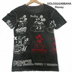 激レア!!◎ディズニー コラボ ドルチェ&ガッバーナ【希少モデル】DOLCE&GABBANA ミッキーマウス プリントTシャツ 半袖 ブラック◎メンズ