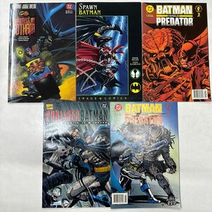 a0414-22.洋書 アメコミ BATMAN コラボ 関連 5冊 DC DCコミックス COMICS バットマン SPAWN PREDDTOR PUNISHER 当時物 レア Collection