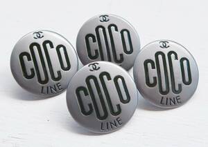 本物 シャネル ヴィンテージ ココ ロゴ マーク ボタン 4個セット ブラック シルバー 1.6cm 刻印入り CHANEL COCO 891