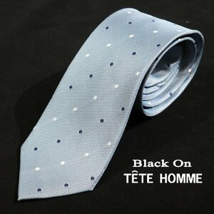 新品1円～★Black On TETE HOMME テットオム シルク絹100％ ネクタイ ドット ブルーグレー 正規店本物◆3206◆