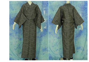 （198）小紋　単衣　ウール　wool　　中古 pre-owned　レディース　Japanese Kimono 149cm 58.6inch