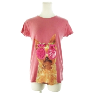 ザラ ZARA Girls Tシャツ カットソー クルーネック 半袖 ドッグ 犬 プリント スパンコール リボン 杢 女の子 ガールズ 164 ピンク