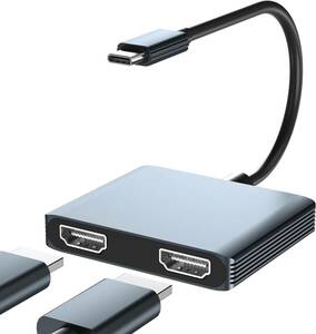 USB C HDMI 変換アダプター Aibilangose デュアル HDMI Type-C マルチディスプレイアダプタ 3画面 拡張/複製 4K映像出力 USB HDMI 2ポート