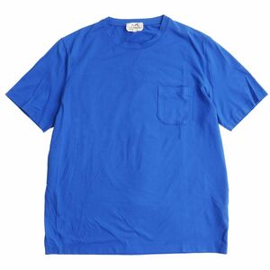 極美品●2021年製 HERMES エルメス ポケット付き ショートスリーブ/半袖 クルーネック Tシャツ/カットソー ブルー XL イタリア製 正規品