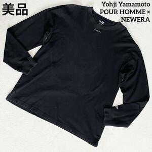 R-979 1円〜 希少 Yohji Yamamoto POUR HOMME×NEW ERA ヨウジヤマモトプールオム ニューエラ Tシャツ 長袖 XXLサイズ 黒 ブラック 綿