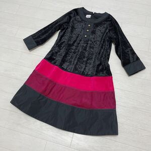 ファミリア familiar キッズ 女の子 ワンピース 発表会 式典 ベロア ドレス ブラック黒/ピンク サイズ120美品