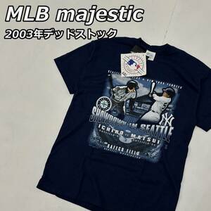 2003年【MLB majestic】デッドストック タグ付き イチロー 松井 Tシャツ シアトルマリナーズ ニューヨークヤンキース 海外限定 ネイビー