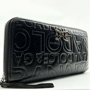 ●希少モデル●DOLCE&GABBANA ドルチェ&ガッバーナ 長財布 ラウンドファスナー ウォレット 多収納 ロゴ型押し レザー メンズ 黒 ブラック