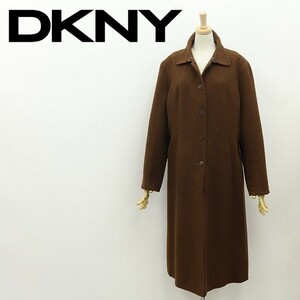 ◆DKNY ダナキャラン アンゴラ混 ウール ロング コート 茶色 ブラウン 12