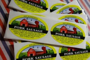 海外紙もの　 グロサリー　ラベルシール　PORK SAUSAGY　 雑貨　封印　50枚