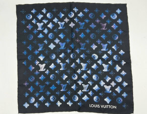 送料無料 LOUIS VUITTON ルイヴィトン バンダナ スカーフ モノグラム・マヒナ シルク ブラック ブルー M77428 美品