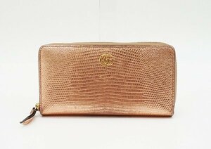 ☆◇【GUCCI グッチ】ダブルG リザード ラウンドファスナー長財布 456117 ローズゴールド