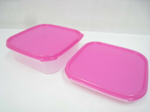 2点セット 新品 未使用 Tupperware タッパーウェア タッパー MMスクエア うす型 ピンク 500ml 8.5×19×3ｃｍ ＆ ＃1 1.2L 8.5×19×6ｃｍ