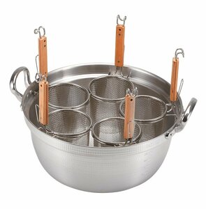 ★デカてぼ茹麺鍋セット（てぼ径１５ｃｍ５本・専用リング付）日本製新品