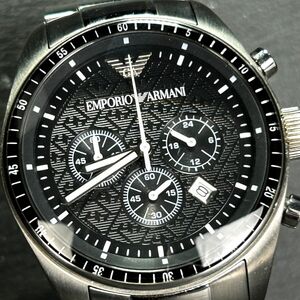 美品 EMPORIO ARMANI エンポリオアルマーニ AR0585 腕時計 クオーツ アナログ クロノグラフ カレンダー 黒 新品電池交換済み 動作確認済み