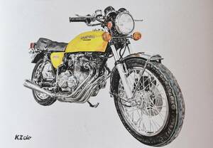 原画です。ホンダ　CB400FOUR　黄色　水彩画　バイクイラスト　ヨンフォア