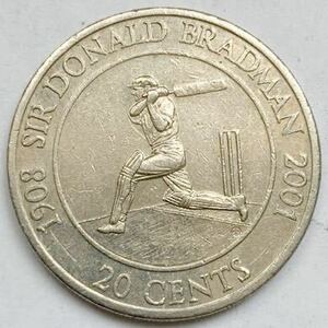 海外コイン　オーストラリア　20セント　記念硬貨 2001年　エリザベス2世　ドナルドブラッドマン