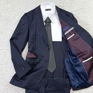 ポールスミス　エルメネジルドゼニア【贅の極】Paul Smith Zegna スーツ　セットアップ　テーラードジャケット　ストライプ ネイビー 濃紺