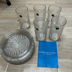 △2-3△HOYA グラス CRYSTAL クリスタルガラス タンブラー コップ お皿　ガラス　5セット　未使用