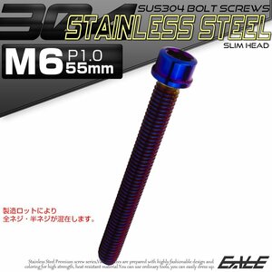 キャップボルト M6×55mm P1.0 六角穴付きボルト スリムヘッド 焼きチタンカラー カスタムボルト ステンレス製 TB1105