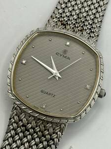 【不動品】定価約￥100,000【CYMA/シーマ】QZ 200-1F グレー文字盤 スクエア メンズ腕時計★576管理番号