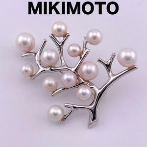 【美品】MIKIMOTO ミキモト ブローチ 幸福の木 パール シルバー
