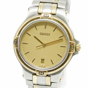 1円 稼働 良品 GUCCI グッチ 9040M QZ クオーツ デイト 3針 ゴールド 金文字盤 GP メンズ 腕時計 ラウンド ブランド 正規品 39020240423