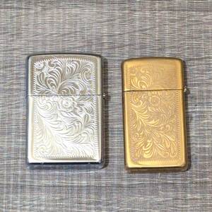 【ジッポ】 Zippo ベネチアン柄 2個セット 両面加工 スリムタイプ スタンダート 1994 2003年製 MADE IN USA ヴィンテージ レア 希少 レトロ