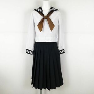 1円 セーラー服 スカート スカーフ 上下3点セット 中間服 白3本線 女子 学生服 中学 高校 白 制服 中古 ランクC NA3473