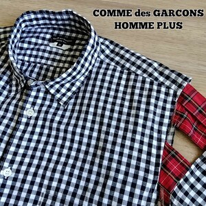 COMME des GARCONS HOMME PLUS　切り替え 変形 半袖シャツ　ギンガムチェック　サイズ M　日本製　コムデギャルソン オム プリュス　a14