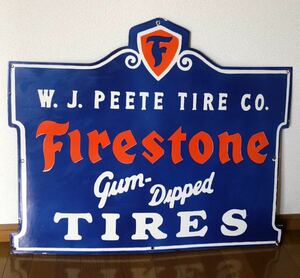 【幅91cm】1930's ファイヤーストーン Firestone Tires Gum Dipped 看板 ビンテージ アンティーク アメリカ 世田谷ベース