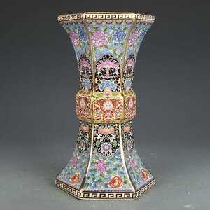 景徳鎮　花瓶　六方花瓶　琺瑯彩　粉彩 磁器　置物　装飾　収蔵　コレクション ZH342