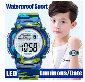 送料無料　未使用品　COOBOS　子供　キッズ　ブルー　デジタルウォッチ　スポーツ腕時計