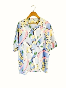 サンサーフ 東洋 SUN SURF シャツ アロハシャツ 開襟シャツ 半袖 前開き 花柄 ハイビスカス ブルー系 M QQQ メンズ