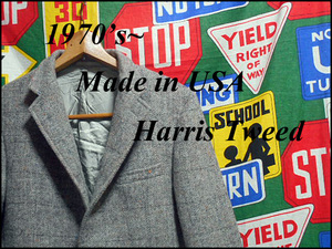 ★超お買い得SALEの1着★Made in USA製アメリカ製Harris Tweesハリスツィードウールジャケットビンテージ２つボタン70s70年代チェック柄