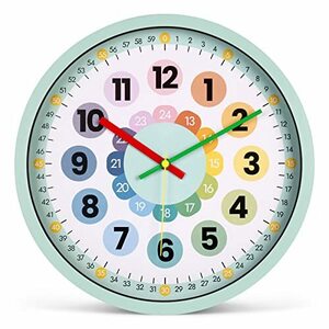 知育時計 時間学習 壁掛け時計 子供用 生徒用 掛け時計 24時間表示 カラフル アナログ 静音 キッズ クロック クロキッズ VIKMARI（