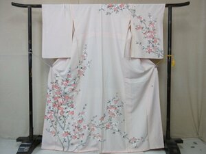 1円 良品 正絹 着物 訪問着 縮緬 式典 和装 作家物 友禅 枝花 桜 お花見 かわいい 高級 袷 身丈155cm 裄67cm【夢職】★★★