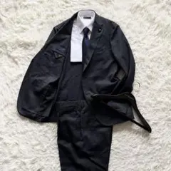 <極美品>LARDINI グレー ウール スーツ ブートニエール サイズ50