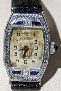 腕時計⑤ BULOVA ブローバ 1924年製 14k サファイヤ？ ダイヤ？ カラーストーン 機械式手巻 稼働品 アンティーク レディースウォッチ