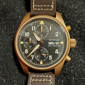新品 HRUODLAND パイロットウォッチ クロノグラフ ブロンズ ミリタリー ブラック 黒 メンズ腕時計 MIYOTA6S00