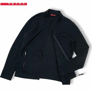 正規品 PRADA SPORTS プラダ スポーツ ドライバーズニット ウール ニット ジャケット ジップアップ ブルゾン ロゴタグ 54 ブラック メンズ