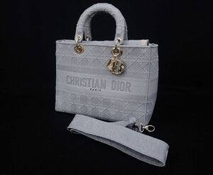 ◆54 バッグ74 Christian Dior LADY D-LITE ミディアムバッグ カナージュ グレー ハンドバッグ クリスチャン・ディオール