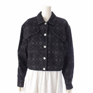 【シャネル】Chanel　23A メティエダールコレクション ココマーク カメリア デニム ジャケット ブラック 36 【中古】【正規品保証】204243