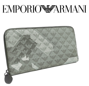 【送料無料 未使用 超美品】 エンポリオ アルマーニ ARMANI EA ラウンドファスナー長財布 グレー ブラック メンズ レディース 大容量